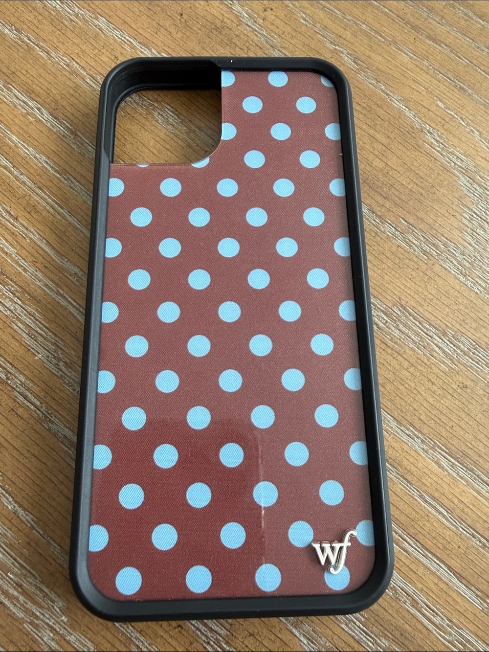Wildflowers Brown Case with Light Blue Polka Dots Fits 15 Plus iPhone